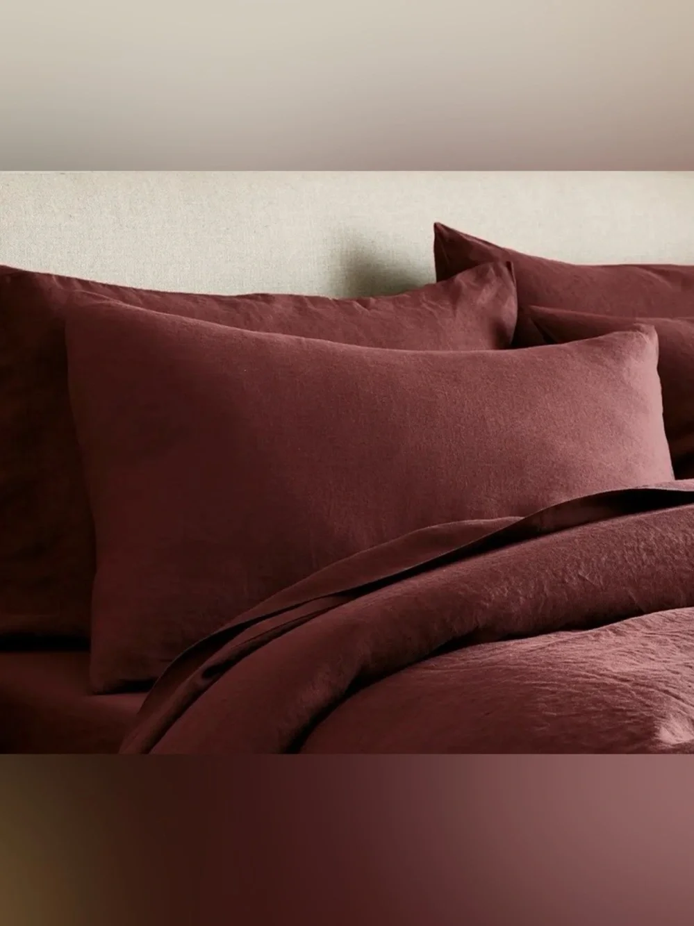 NWOT Quince European Linen Sham Set, Standard (Burgundy)